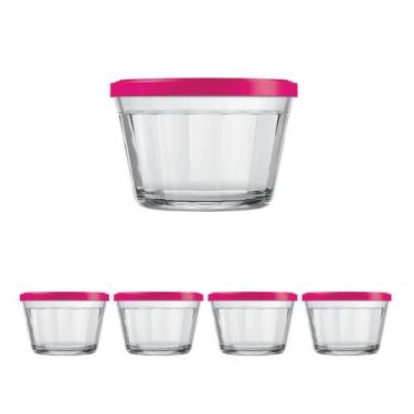 Imagem de 4 Tigela Vidro Americano Tampa Plastica Sortida 150ml Nadir - NADIR FI