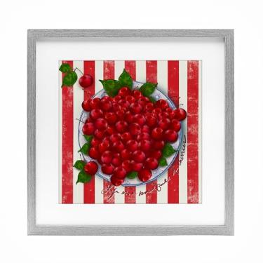 Imagem de Stupell Industries Life Is Bowl Of Cherries Impressão emoldurada cinza design sob vidro por Lori Mosley, 40,6 x 40,6 cm