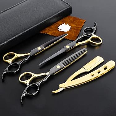 Imagem de Tesouras profissionais de aço inoxidável para cabeleireiro de ouro preto, conjunto de corte de cabelo de barbeiro, multifuncional, tesoura reta para desbaste, ferramentas para presente de mãe e pai