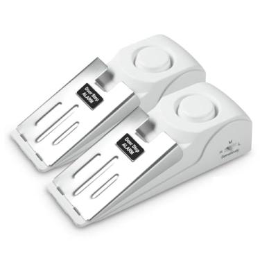 Imagem de Douevo Alarme portátil de batente de porta, sem necessidade de instalação, oferece segurança para casa, hotel e viagens (pacote com 2 batentes de porta)