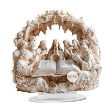 Imagem de MotiveTech Ornamento de Jesus, Placa Religiosa E Painel Decorativo, Peça Central, Arte Acrílica Plana 2D Feita à Mão com Base Adequada para Lareira, Estilo a