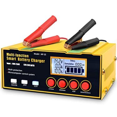 Imagem de TPE Carregador de bateria de carro de 12 V 24 V com núcleo de cobre puro, reparo de pulso, iniciar/parar, carregador de bateria inteligente de 12 Amp para lítio, chumbo-ácido (AGM/gel/SLA), barco