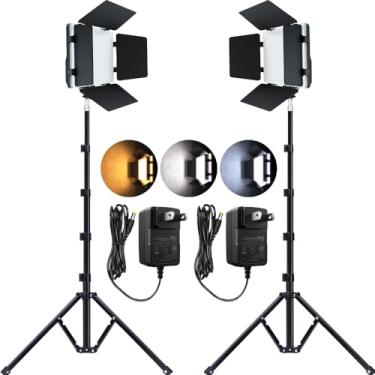 Imagem de Pixel Kit de luz de vídeo em painel, pacote com 2, tripé de 157,5 cm, iluminação bicolor, regulável, 2500-6500K, luzes de transmissão de estúdio para fotos