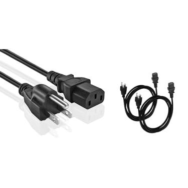 Imagem de Cabo de alimentação CA universal – Pacote com 2 – Cabo de alimentação de 3 pinos PC de substituição para computador, monitor, scanner, impressora, TV, IEC 320 C13 para NEMA 5-15P, 18awg, 125V 10