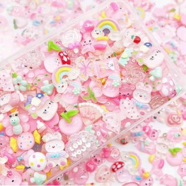 Imagem de JINDUODUO 120 peças de pingentes de geleca de resina flatback, enfeites fofos sortidos kawaii a granel para capas de telefone, scrapbooking, artesanato DIY (rosa)