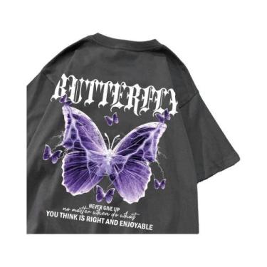 Imagem de Camiseta Feminina de Algodão com Estampa de Borboleta Roxa - Manga Cur