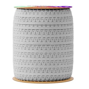 Imagem de Mandala Crafts Rolo de acabamento elástico macio de renda elástica cinza – 1 polegada de largura fita picot elástica com babados para costura de lingerie, tiaras, roupas íntimas e artesanato