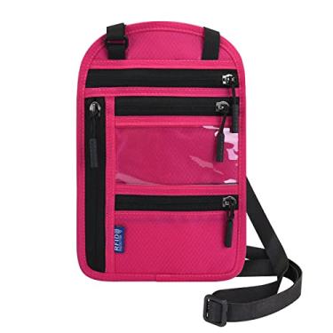 Imagem de Surblue Carteira de pescoço com bloqueio de RFID para passaporte de viagem, porta-cartões de vacinação para mulheres e homens, Vermelho