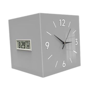Imagem de Ｂｅｓｇａ Relógio de parede de canto duplo com visor de data e semana, display de temperatura e relógio decorativo para escritório, Cinza