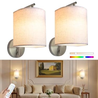 Imagem de Laiebri Arandelas de parede recarregáveis operadas por bateria conjunto de 2 luzes de parede sem fio com controle remoto 12 cores RGB lâmpadas magnéticas 5200mAh bateria sem fio arandelas para quarto