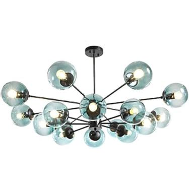 Imagem de E27 Moderno Sputnik Lustre Luminária Preto Fosco Semi Flush Mount Luz De Teto Abajur De Vidro Esférico Meados Do Século Durante A Luz, Cognac Lampshade, 6 head