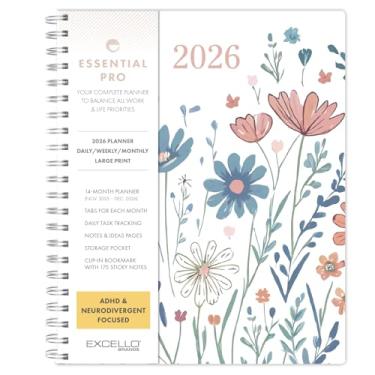 Imagem de Essential PRO 2026 Agenda diária, semanal e mensal, 21,5 x 28 cm: 14 meses (novembro de 2025 a dezembro de 2026) abas mensais, rastreamento diário, páginas de notas, bolso de armazenamento, marcador