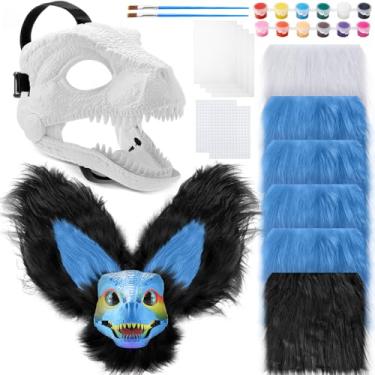 Imagem de Seenelling 13 Pcs DIY Dino Mask Kit Hard Plastic Dinosaur Mask Furry Therian Dino Costume Kit Animal Dinosaur Party Costume (Navy Blue, Black, White)