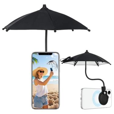 Imagem de TOUGHMATE Guarda-chuva magnético para celular, mini guarda-sol para celular, protetor solar, viseira para praia, piscina, sessão de vídeo ao ar livre, antirreflexo, preto
