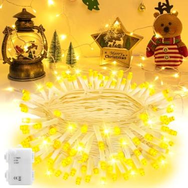 Imagem de cshare Luzes de corda de Natal operadas por bateria, luzes de Natal LED para uso externo com fio branco Tiimer mini luzes de 5 metros 50 LED para guirlanda de árvore de Natal, festa de casamento