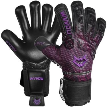 Imagem de WVVOU Luvas de goleiro de futebol para adultos e jovens, luvas de goleiro de alto desempenho com 5 protetores de dedo destacáveis, luvas de futebol com palma de látex pegajosa de 4 mm (roxo, 11)
