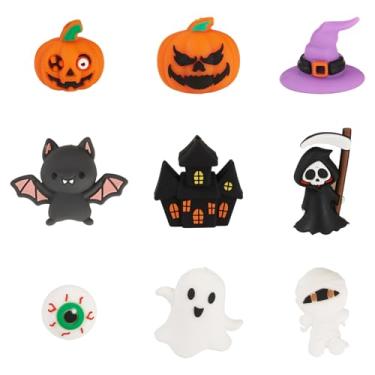 Imagem de Craftora Contas focais de silicone 3D para canetas, 9 peças lindas contas de silicone do Dia das Bruxas, fantasma, abóbora, morcego, crânio, miçanga de borracha para fazer chaveiros, pulseira, colar