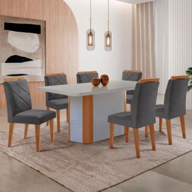 Imagem de Mesa de Jantar Isadora 180cm Tampo MDF Vidro Canto Copo e 6 Cadeiras M