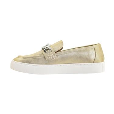Imagem de Corkys Footwear Tênis feminino da moda Chain Reaction – com detalhe de corrente no cabedal, bico mocassim e palmilha confortável para usar o dia todo, Dourado, 41