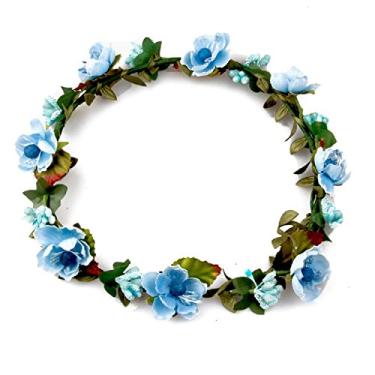 Imagem de lasenersm Coroa de flores de praia para noivas, acessórios de cabelo, tiara de cabeça, coroa de flores para casamento, azul