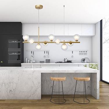 Imagem de Lustre pendente de globo de vidro moderno de meados do século para cozinha e sala de jantar Luminária pendente de teto LED 33x9 polegadas