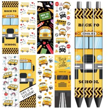 Imagem de Peacoblue Adesivo de transferência UV DTF para ônibus escolar - 48 peças à prova d'água impressão HD UV DTF caneta adesivos adesivos para caneta lápis DIY personalizada artesanato decorativo presentes