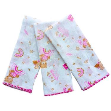 Imagem de Kit 3 Paninho de Boca Fralda Algodão Bebê Enxoval Menina Menino - Teci