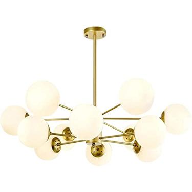 Imagem de Lustre Nordic Glass Ball Chandelier, Luminária pendente de vidro de meados do século, Luminária de teto, Luminária suspensa, Quarto, Sala de jantar, Loft, Café, Luzes suspensas (Preto, 8 li
