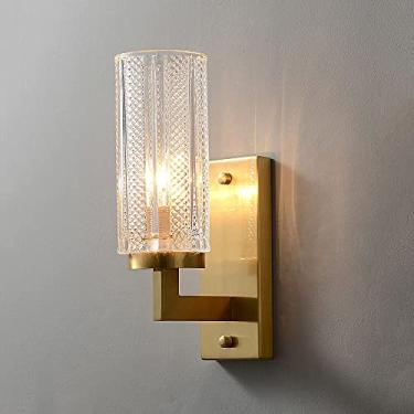 Imagem de Luminária de parede nórdica de latão, soquete E14, abajur de vidro moderno, luminária de parede de cobre, decoração interna para corredor, quarto, sala de jantar, sala de estar (tamanho: 1 l