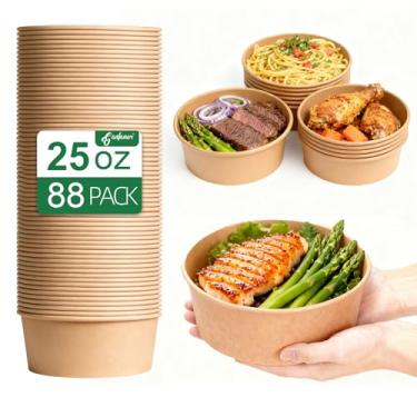 Imagem de Pacote com 88 tigelas redondas de papel kraft descartáveis de 748 ml 【Não com tampa】, recipientes de microondas à prova de vazamento, recipiente para molho de salada para almoço, resistente para