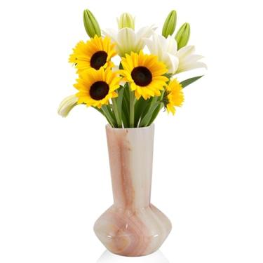 Imagem de EarthenTones Vaso de mármore para buquê de 20 cm, vaso verde feito à mão para flores, decoração moderna para sala de estar, vasos para decoração de casa, acessórios decorativos para casa