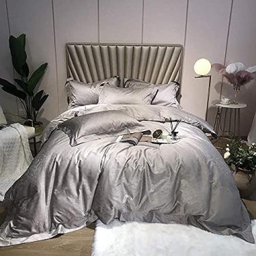 Imagem de AKALNNB Conjunto de lençóis de cama casal de algodão, conjunto de capa de edredom 100 fios 100% algodão egípcio tamanho queen duplo 4 peças, 1 capa de colcha 220 × 240 cm
