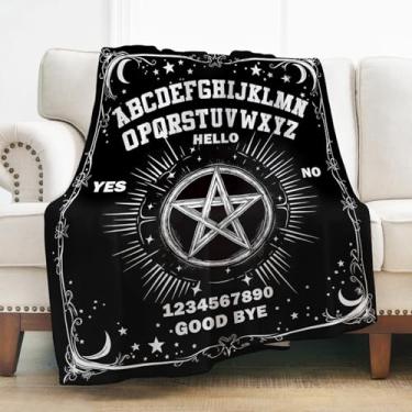 Imagem de Ouija Cobertor Gótico de Bruxa Presentes para Mulheres Meninas Adultos, Decoração com Estampa de Estrela do Sol para Casa Quarto Dormitório Cadeira Macia Flanela Leve Gótica Manta Bruxa Preto 127 cm x