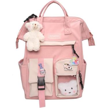Imagem de Linda Mochila Pastel, Mochila Kawaii Para Meninas Adolescentes Mochilas Estéticas Para Estudantes Com Pin Kawaii E Acessórios Fofos, Pink-c