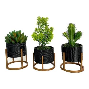 Imagem de Kit De 3 Vasos Decorativos Para Suculentas Cachepot (Preto)