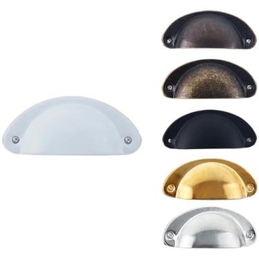 Imagem de CXYFQUUK Puxadores e puxadores de armário de cozinha de metal retrô puxadores de móveis de latão puxadores de armário guarda-roupa antigo de ferro 2 peças (branco)