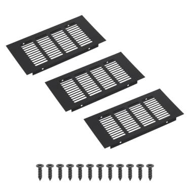 Imagem de PATIKIL Grade de ventilação retangular de 20 x 10 cm, 3 peças de cobertura de ventilação de alumínio com parafusos de montagem para armário e porta de armário, preto