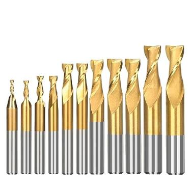Imagem de WZFC Fresa espiral de 2 flautas HSS fresa para ferramenta de fresagem de metal alumínio revestida com estanho, conjunto de 11 peças