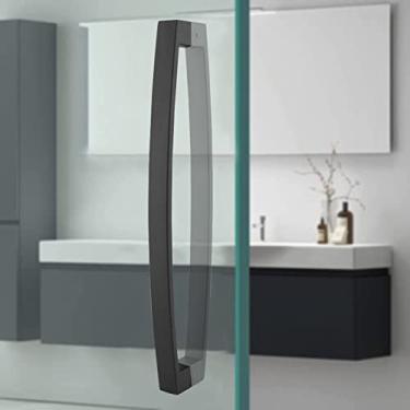 Imagem de Puxadores e puxadores de porta de vidro de chuveiro, maçanetas de porta dupla face para entrada de banheiro de hotel, com encaixe, 45 cm de comprimento/preto (preto)