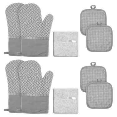 Imagem de Conjunto de 10 peças de luvas de forno e suportes de panela com toalha resistente ao calor, porta-panelas, antiderrapantes, quentes, conjuntos de luvas de cozinha confortáveis para churrasco, cozinhar