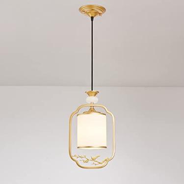 Imagem de YQSLQZZ Lustre de latão com sombra de vidro, sala de jantar, cozinha, ilha, pendente, luminária, iluminação decorativa de teto, para quarto, sala de estar, corredor