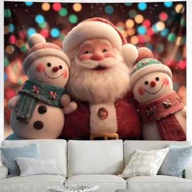 Imagem de Tapeçaria de Feliz Natal para pendurar na parede, decorações de Natal, tapeçaria para quarto, sala de estar, decoração de festa, banners, fundo de placa de quintal (Papai Noel-1, 90L" x 70W", sem