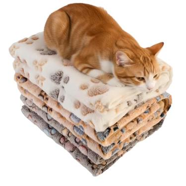 Imagem de Conjunto de cobertor de animais de estimação de três peças para cães, gatos, macio, confortável, cobertor de cama de lã fofa para animais de estimação com estampas fofas (pequeno 61 x 40 cm, patas