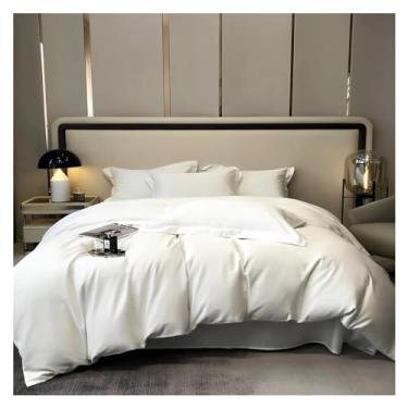 Imagem de Jogo de cama de algodão roupa de cama cor sólida fronha capa de edredom Queen King (branco solteiro)