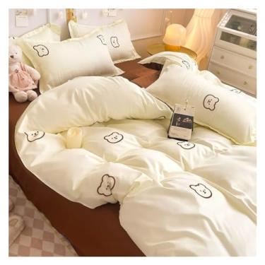 Imagem de Lindo conjunto de capa de edredom com estampa de corvo cereja laranja solteiro casal tamanho queen com fronhas de lençol plano (E duplo 4 peças 180 x 220)