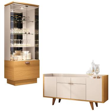 Imagem de Conjunto Cristaleira e Buffet Aparador Decorativo Peggy/Albâni Off White/Cinamomo G26 - Gran Belo