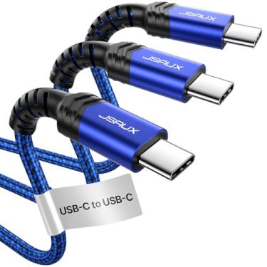 Imagem de Cabo USB C para C 3 A da JSAUX [3,3 pés + 6,6 pés + 3 pés Pacote com 3 unidades] Cabo carregador trançado de carregamento rápido USB tipo C compatível com Google Pixel 2/3/XL, Nexus 6P, Galaxy S10 S9 S8 Plus, Note 10 9 8, MacBook, Azul, 3.3ft+6.6ft+10ft