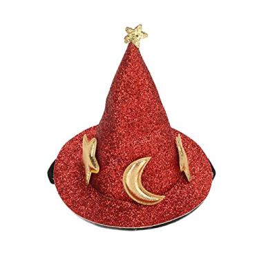 Imagem de Chapéu de hamster lua estrela padrão animal pequeno animal de estimação top chapéus alça de queixo ajustável para tartarugas, lagartos, lagartixas, material de feltro curto premium (vermelho)