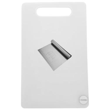 Imagem de Kit 01 Tábua de Corte Plástica Grande CASAMILU 40 cm x 25 cm + 01 Espátula de Corte | Resistente, Higiênica, não Porosa, Fácil de limpar e sem odor, para cortar carnes, legumes, Frutas