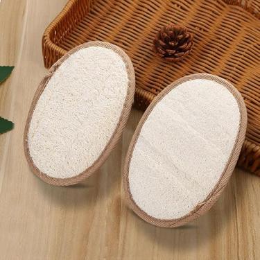 Imagem de 2 peças de esfoliante corporal de bucha natural, esponja de bucha de banho para mulheres e homens, esponja de bucha de chuveiro natural para rosto e corpo